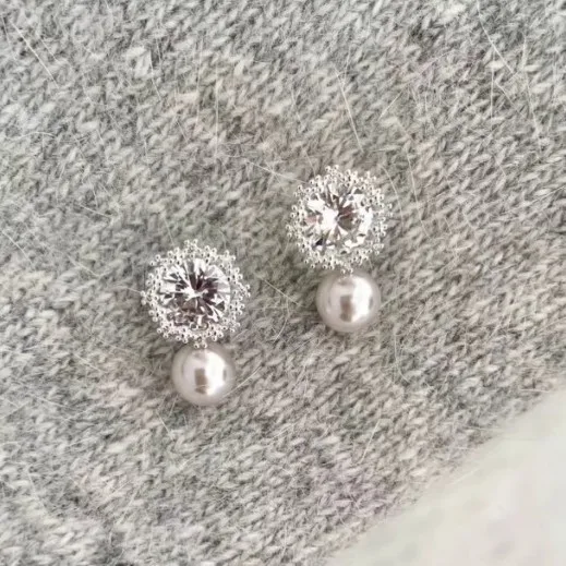 Wholesale Snowflake Electroplated Silver Plated Brass Stud Earrings With Pearl Inlay For Women