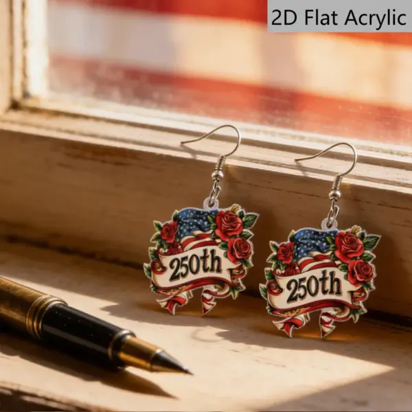 Wholesale Retro Rose Print Drop Earrings In White & Red Acrylic With 304 Stainless Steel Ear Pins For Women