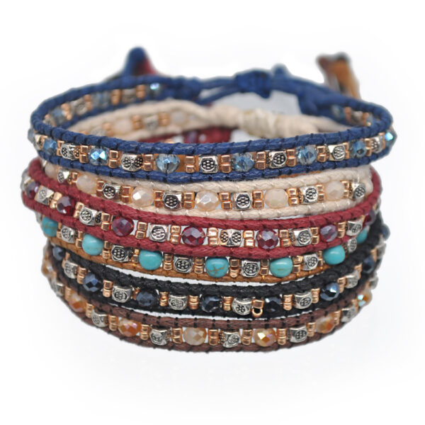 oly-c3e52762674d208334626d1a331f71c1 Wholesale color narrow round double braided rope bracelet ethnic style exotic retro silver beaded jewelry