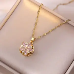 X2458 Pink Flower Rotating Necklace