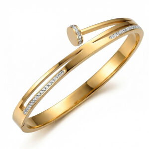 Diamond studded nail bracelet / Vacuum real gold electroplating in full-body stainless steel furnace