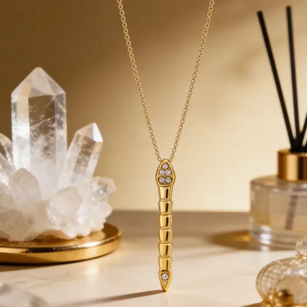 Wholesale Bamboo Waterproof Non Tarnish Necklace For Women In 304 Stainless Steel With 18K Real Gold Electroplated And Zircon Inlay, Box Chain