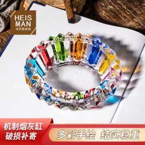 Wholesale Ancient Style Hand-Painted Stained Glass Ashtray High-Value Crystal Ashtray Home Living Room Ornaments Retro Painted Storage