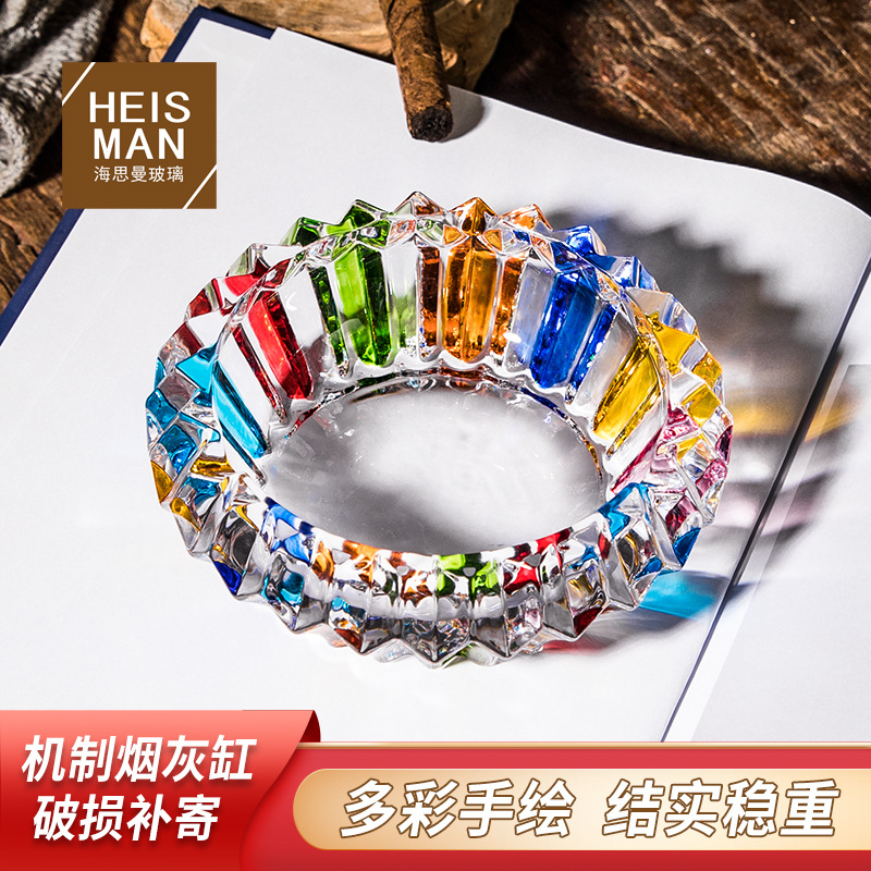 Wholesale Ancient Style Hand-Painted Stained Glass Ashtray High-Value Crystal Ashtray Home Living Room Ornaments Retro Painted Storage