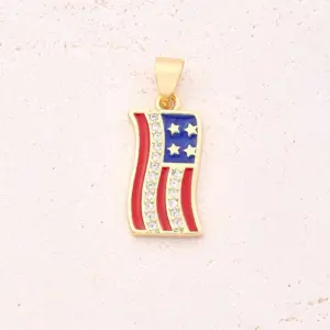 White Zircon American Flag Pendant (Gold) / 19 X10mm (Aperture: 5 X3.5mm) / 1 Pc/Package