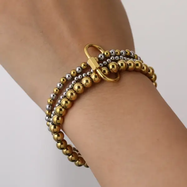 Wholesale Stainless Steel 18K Gold Plated Multi-Layer Beaded Elastic Rope Bracelet Casual Everyday Date Selfie Festival Geometric Pattern