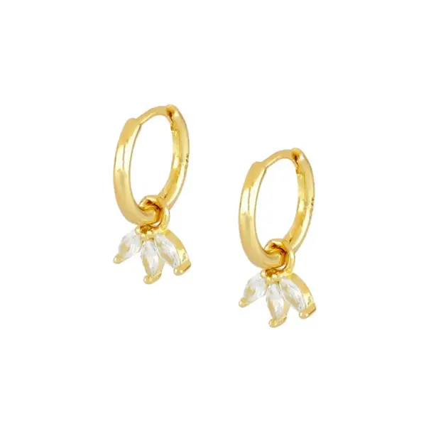 Wholesale Copper Shamrock PVD Coated Zircon 18K Real Gold Plated Simple Style Shiny Inlay Drop Earrings