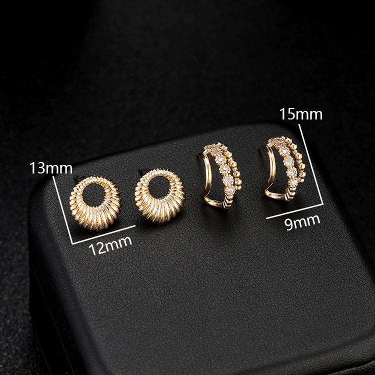 Wholesale Irregular Stud Earrings Featuring Electroplated Copper With Zircon Inlay And 925 Sterling Silver Ear Pins