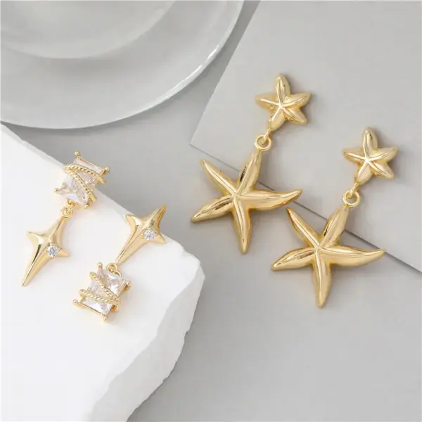 Wholesale Asymmetrical Star Earrings For Women In Silver Featuring Copper Ear Pins And Zircon Inlay