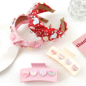 Wholesale Valentine's Day fashion wide-brimmed love headband cross-border hot selling pink knotted headband high Skull top fabric hairpin hair accessories