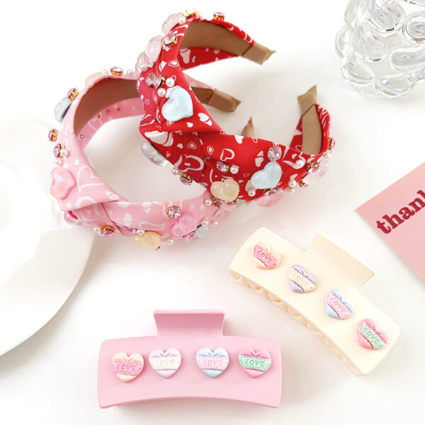 oly-c45e958313334efd5dda1ff956e40651 Wholesale Valentine's Day fashion wide-brimmed love headband selling pink knotted headband high Skull top fabric hairpin hair accessories