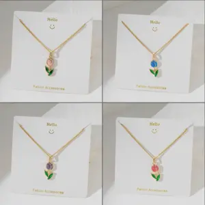 Wholesale PVD Coated Real Gold Plated 18K Gold Tulips 304 Stainless Steel Basic Simple Style Commute Waterproof Non Tarnish 304 Stainless Steel Lobster Trigger Clasp Closure Pendant Necklace