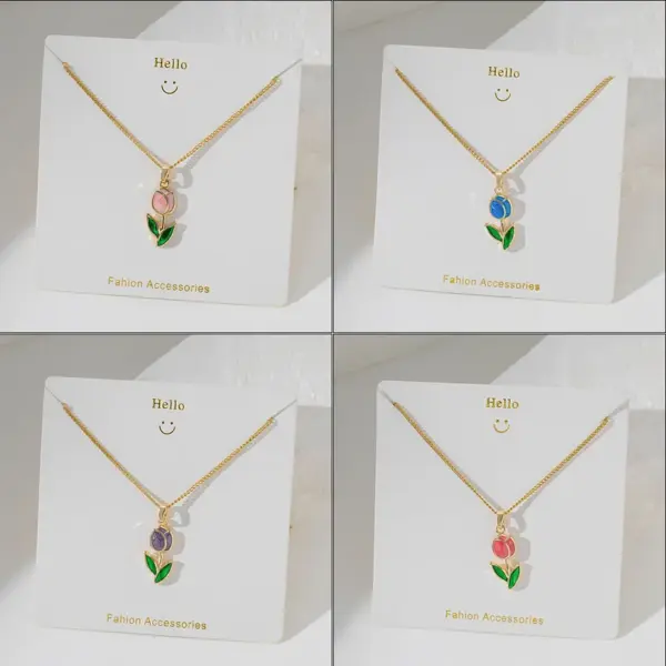 Wholesale PVD Coated Real Gold Plated 18K Gold Tulips 304 Stainless Steel Basic Simple Style Commute Waterproof Non Tarnish 304 Stainless Steel Lobster Trigger Clasp Closure Pendant Necklace