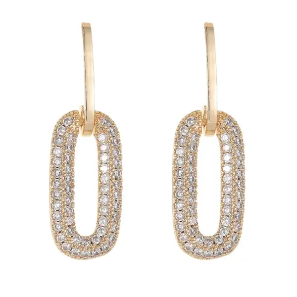 Wholesale Geometric Earrings For Women In 14K Real Gold Plated Copper Featuring Zircon Inlay