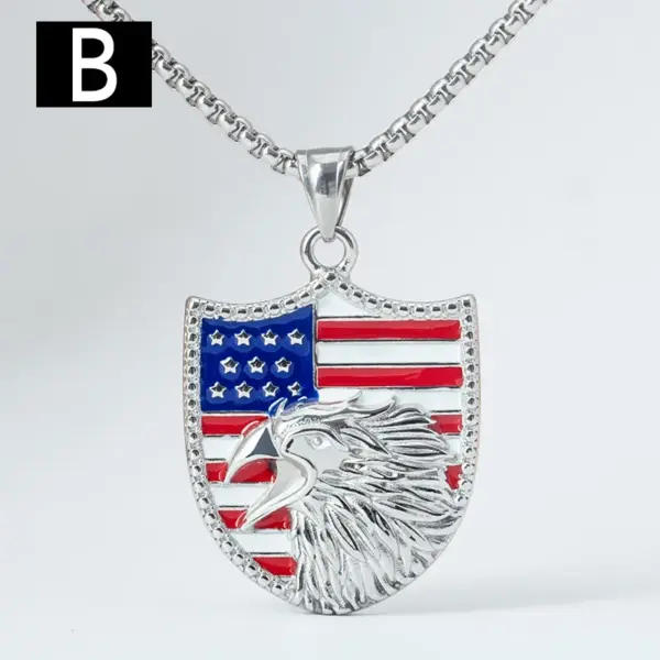 Wholesale 304 Stainless Steel American Flag Eagle Hip-Hop Rock Punk Square Pearl Chain Pendant Necklace