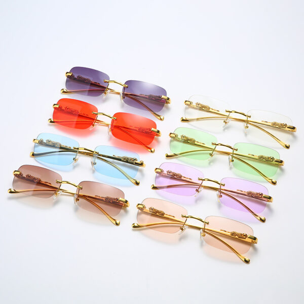 Wholesale cheetah decorative frameless square sunglasses color men and women retro leopard head metal sunglasses eyes