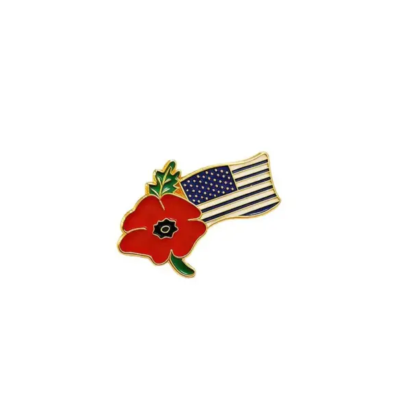 Wholesale Electroplated Alloy Flowers Pin, Flag Brooches For Independence Day Celebration