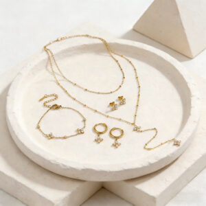 Wholesale Titanium steel four-leaf clover necklace, fresh clavicle chain, earrings and bracelet set