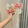 Wholesale Spring Princess Style Sweet Ribbon Sequin Bow Hairpin Top Clip Crown Children's Baby Girl Hair Accessories Duckbill Clip