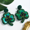 Wholesale Style Handmade Rice Beads Sequin Green Earrings St. Patrick Clover Clover Symmetrical Earrings
