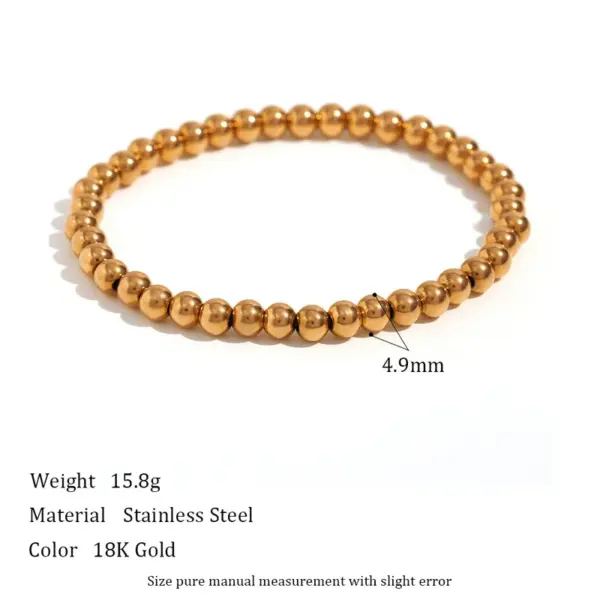 Wholesale Fashion Round Beaded 304 Stainless Steel 18K Gold Plated Bracelets In Bulk