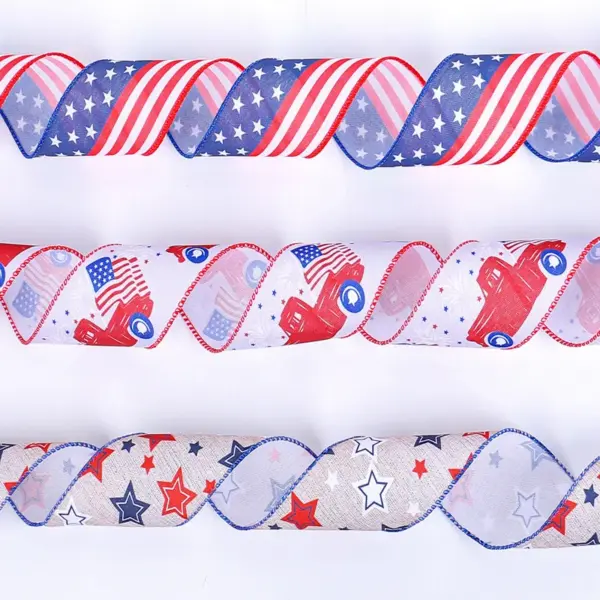 Wholesale Linen Ribbon Stars American Flag Decoration Bow Tie Gift Wrapping Ribbon Independence Day Celebration Party Supplies