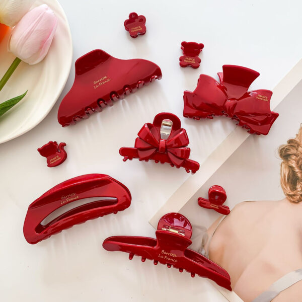 Wholesale Red Bow Acetic Acid Grab Clip High-grade Shark Clip Tanabata Valentine's Day French Fashion Back Head Hairpin for Women