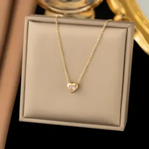 [Xlh6172] Pink Diamond Heart Necklace / Gold