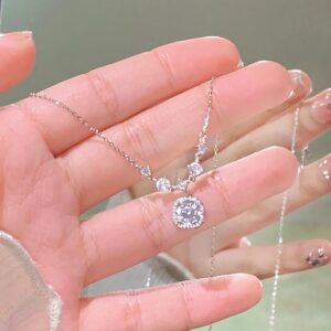 Wholesale Square Diamond Zircon Necklace Women's Ins Simple Light Luxury Pendant Collarbone Chain Tanabata Valentine's Day Gift for Girlfriend
