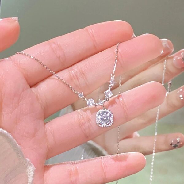 oly-c4fa10edc5536a8fcbf552c05180cbad Wholesale Square Diamond Zircon Necklace Women's Ins Simple Light Luxury Pendant Collarbone Chain Tanabata Valentine's Day Gift for Girlfriend