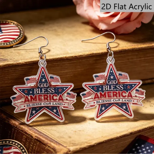 Wholesale Retro Star Print Drop Earrings In White & Red Acrylic With 304 Stainless Steel Posts For Women