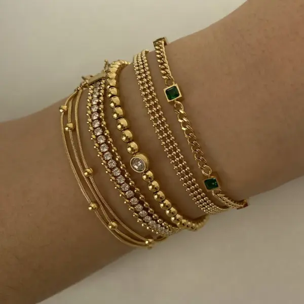 Wholesale PVD Coated Real Gold Plated 16K White Plating Geometric 304 Stainless Steel Casual Simple Style Waterproof Non Tarnish Bracelets