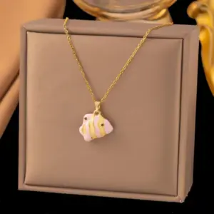 One Size / 【8211】 Pink and Yellow Small Fish Necklace【gold】
