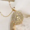 Wholesale Light Luxury Retro Maria Round Pendant Necklace For Women INS Design Sense Niche Exquisite Collarbone Chain Water Plated 18K Real Gold Zircon