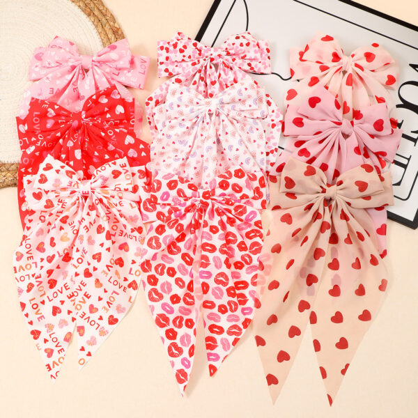 Wholesale  valentine's day bow ribbon spring clip heart red lip printing hair clip hair accessories