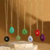 Wholesale Hot-Selling New Retro Simple Natural Stone Zircon Geometric Water Drop Shape 14K Gold Plated Pendant Collarbone Chain Necklace For Women
