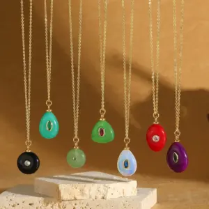Wholesale Hot-Selling New Retro Simple Natural Stone Zircon Geometric Water Drop Shape 14K Gold Plated Pendant Collarbone Chain Necklace For Women