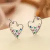 Wholesale Fashionable Miniature Sweet Fresh Women's Micro-Set Color Zircon Ear Studs Hollow Heart Shaped Earrings Cute Style Copper Material