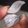Wholesale Exaggerated Leaf Open Ring For Women In Copper Featuring White Color, 1 Piece Jewelry Accessory