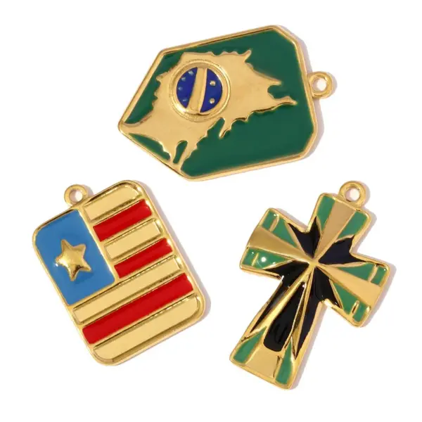 Wholesale Brazil Map Cross DIY Stainless Steel Pendant Women's American Flag Necklace Titanium Steel Jewelry Pendant Vintage