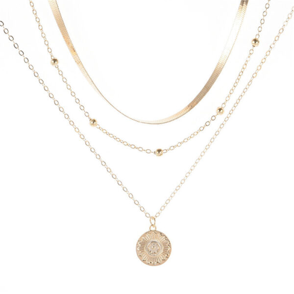 oly-c57bed6d69d51e73c700757b527a026c Wholesale Style Simple Multi-layer Lotus Pendant Necklace Women's Fashion Personalized Gold Bead Round Blade Chain Necklace Chain