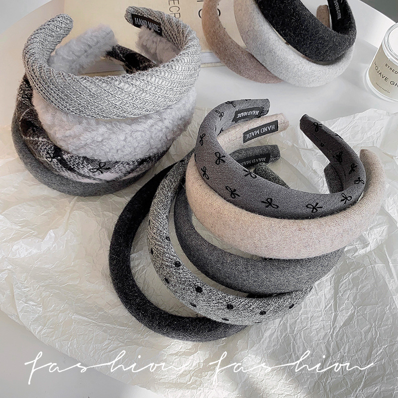 Wholesale Grey Wide-brimmed Bow Headband Women's 2025 New Korean Style Facial Wash Headband High Cranial Top Elegant Hair Stamp Headwear