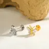 Wholesale Titanium Alloy Gold Plated Vacuum Electroplating (In Furnace) Gold Steel Color Zircon Geometric Inlaid Unisex Piercing Lip Stud