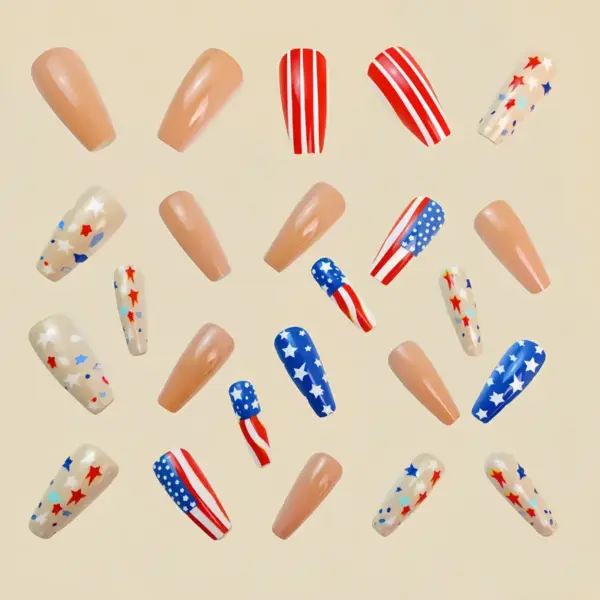 Wholesale Nail Stickers Medium Length European Style Square Star Stripes Independence Day Nail Art Plastic Roman British Retro