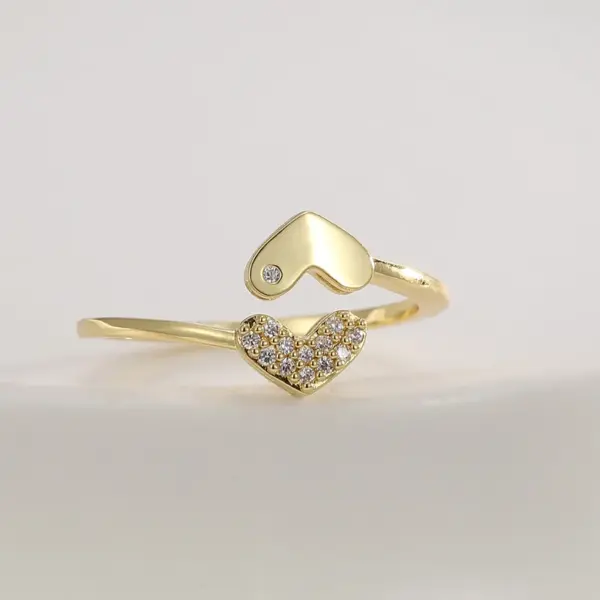Wholesale French Style 18K Gold Plated Copper Rhinestone Heart-Shaped Handmade Ring For Women Valentine's Day