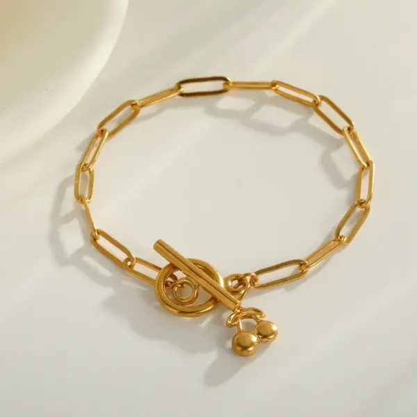 Wholesale Vacuum Electroplating (In Furnace) Plated 18K Real Gold Cherry Zircon 201 Stainless Steel 304 Stainless Steel Women's Bracelet