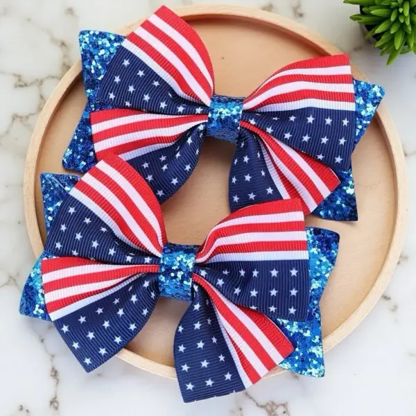 oly-c5c9ae218938700dee08e8019e01214c Wholesale Flagpole Bow Hair Clip Star Decoration Duckbill Clip Independence Day Hairpin Denim