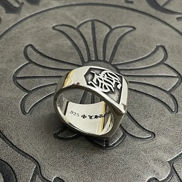 Wholesale Men's Ring Vintage Dog Tag Chain Ring Thai Style Silver Skull Rotatable Hammered Craftsmanship
