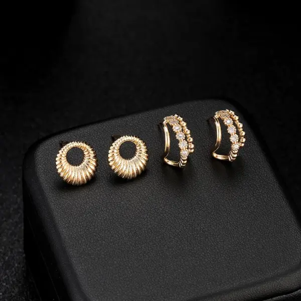 Wholesale Irregular Stud Earrings Featuring Electroplated Copper With Zircon Inlay And 925 Sterling Silver Ear Pins