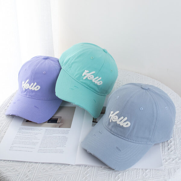 oly-c5d2ddbab69ec00118222dede0d135ba Wholesale Spring and Summer Mint Green Hole Embroidered Letters Baseball Hat Wide Brimmed Face Small Soft Top Dopamine Cap Sunshade